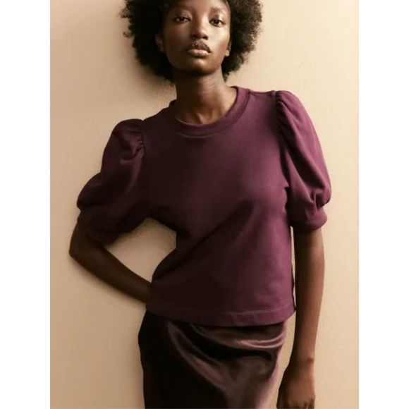H&M Tops - H&M XXL burgundy short sleeve pouf cropped crewneck sweatshirt